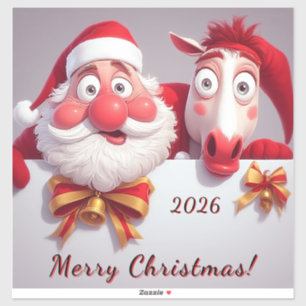 Sticker Père Noël et cheval partageant la joie festive