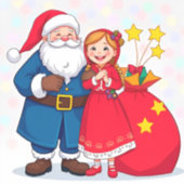 Sticker Père Noël et fille avec un sac de cadeaux (Recto)