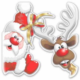 Sticker Père Noël et Reindeer Joyeux Noël Joyeux dessin an
