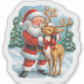 Sticker Père Noël Festive et chevalet de rennes joyeux (Devant)
