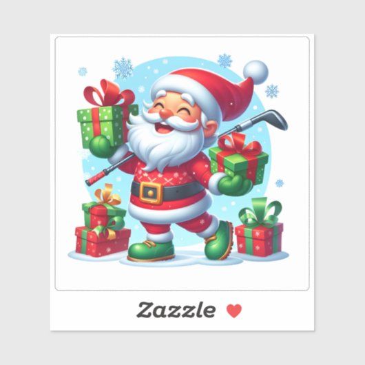 Sticker Père Noël Golfing et Livraison de cadeaux! (Feuille)