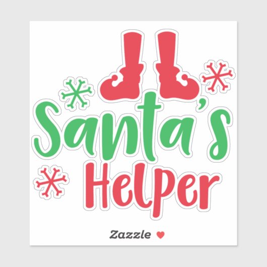 Sticker Père Noël Helper, Chaussures Elf, Snowflakes, Noël (Feuille)