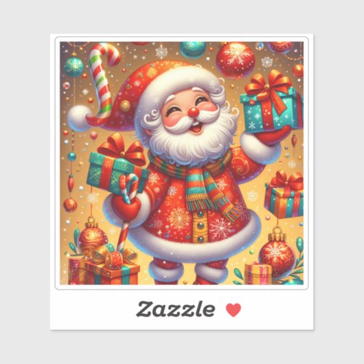 Sticker Père Noël Joyeux Avec Des Cadeaux De Noël (Feuille)
