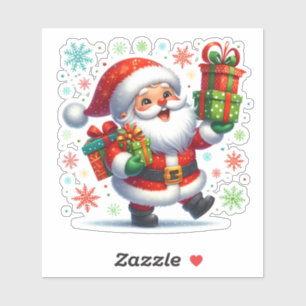 Sticker Père Noël offre des cadeaux colorés cet hiver