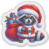 Sticker Père Noël Raccoon Avec Cadeaux De Noël (Devant)