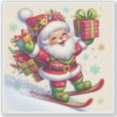 Sticker Père Noël Ski Avec Cadeaux Colorés (Devant)