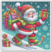 Sticker Père Noël Ski et livraison de cadeaux (Devant)