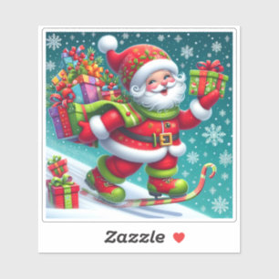 Sticker Père Noël Ski et livraison de cadeaux