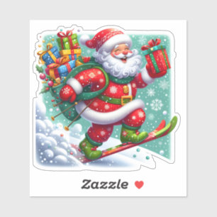 Sticker Père Noël Skiing Joyeusement le jour de Noël
