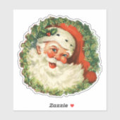 Sticker Père Noël vintage avec couronne de pin (Feuille)