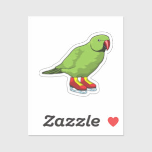 Sticker Perroquet au patinage sur glace avec patins sur gl