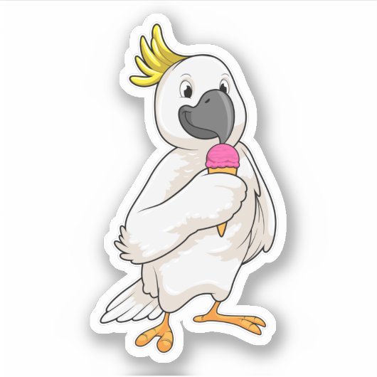 Sticker Perroquet avec crème glacée gaufre (Devant)