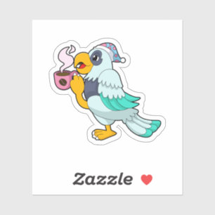 Sticker Perroquet avec tasse de café