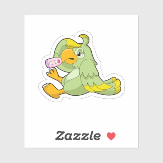 Sticker Perroquet avec thermomètre clinique (Feuille)