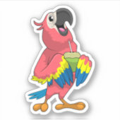 Sticker Perroquet et noix de coco avec paille à boire (Devant)