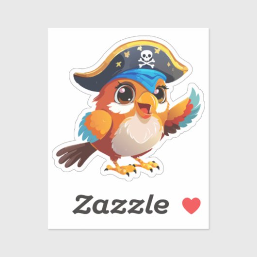 Sticker Perroquet pirate de dessin animé mignon (Feuille)