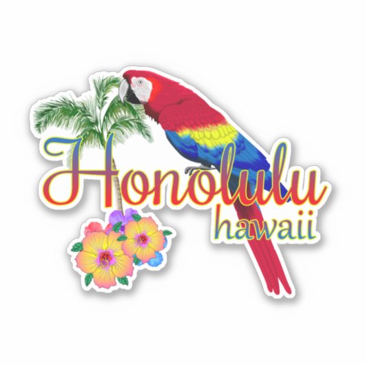 Sticker Perroquet tropical Honolulu Hawaii (Devant)