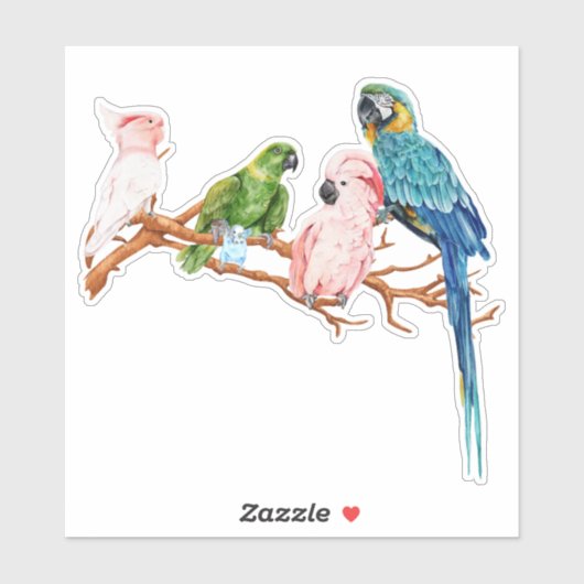 Sticker Perroquets d'aquarelle Macaw Cockatoo Parakeet (Feuille)