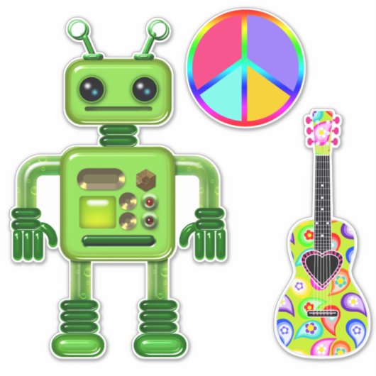 Sticker Perry the Peridot Robot Peace Sign Guitar (Devant)