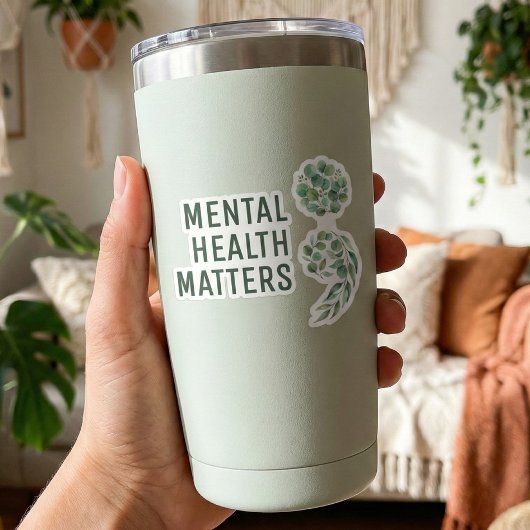 Sticker Personalized Boho Mental Health Semicolon Greenery