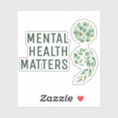 Sticker Personalized Boho Mental Health Semicolon Greenery (Feuille)