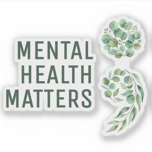 Sticker Personalized Boho Mental Health Semicolon Greenery (Devant)