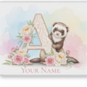 Sticker Personalized Floral Monogram 'A' with Cute Ferret  (Devant)
