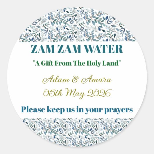 Sticker-Personalized Nikkah Zam Zam Water Stickers (Voorkant)