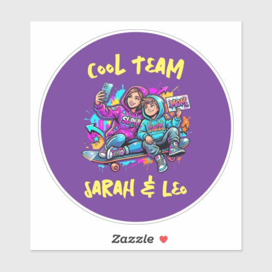 Sticker Personalized Skater Mom and Son Graffiti Art Round (Feuille)