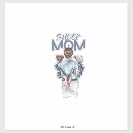 Sticker Personalized Super Mom with Son and Daughter Gift (Feuille)