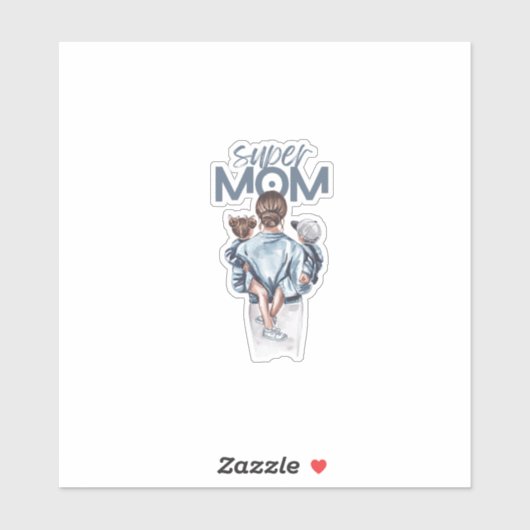 Sticker Personalized Super Mom with Son and Daughter Gift (Feuille)
