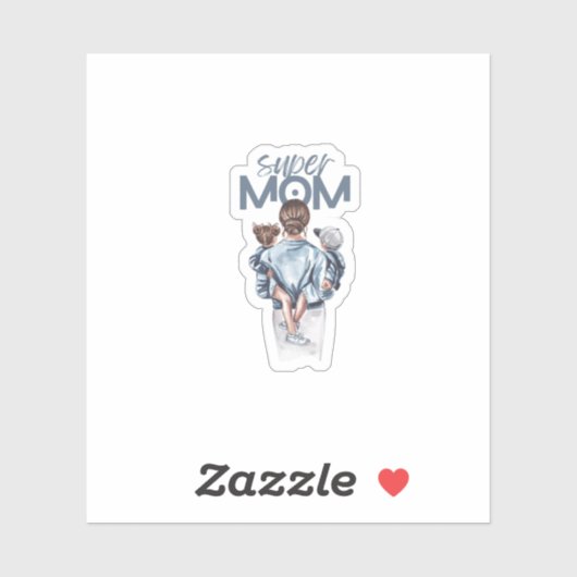 Sticker Personalized Super Mom with Son and Daughter Gift (Feuille)