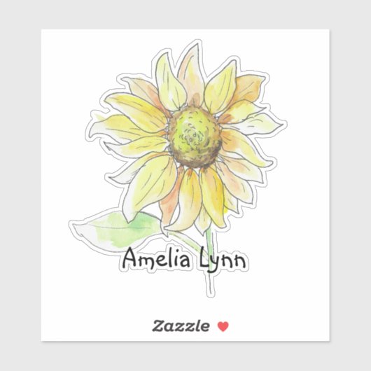 Sticker Personalized Watercolor Sunflower (Feuille)