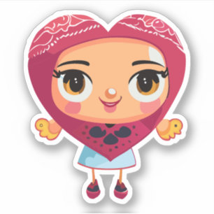 Sticker Personnage de dessin animé Cute Heart Kids