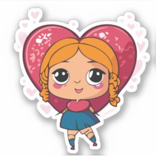 Sticker Personnage de dessin animé Cute Heart Kids