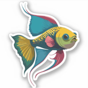 Sticker Personnage de dessin animé de poisson bêta mâle mi