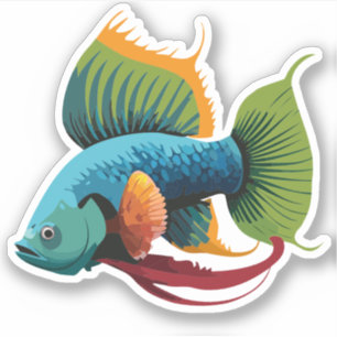 Sticker Personnage de dessin animé de poisson bêta mâle mi