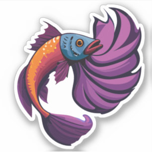 Sticker Personnage de dessin animé de poisson bêta mâle mi