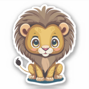 Sticker Personnage de lion mignon de dessin animé