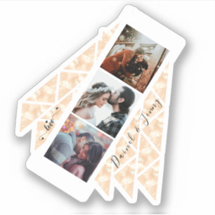 Sticker Personnalisé 3 Photo Collage Rose Gold Marble cade