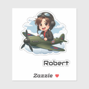 Sticker Personnalisé Cute Boy Volant Avion Fun Kids