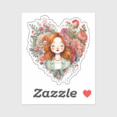 Sticker Personnalisé Floral Jolie Dame (Feuille)