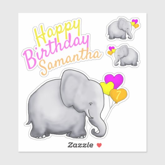Sticker Personnalisé Joyeux Anniversaire Eléphants mignons (Feuille)