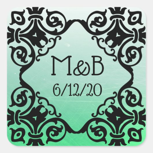Sticker personnalisé Mariage vert Date & Initiales (Devant)