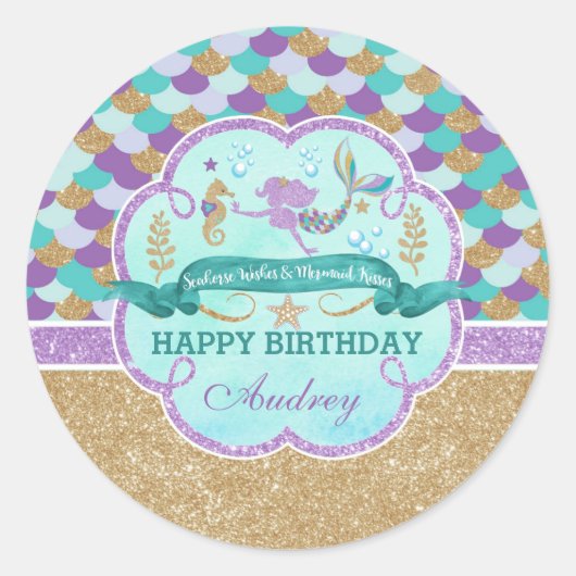Sticker personnalisé Mermaid Happy Birthday (Devant)