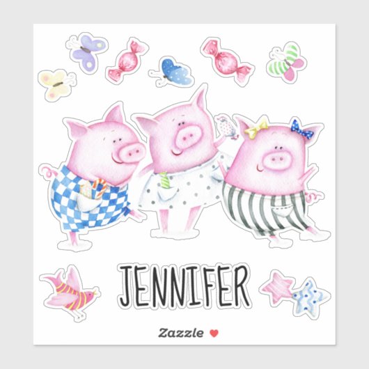 Sticker Personnalisé Trois Petits Cochons (Feuille)