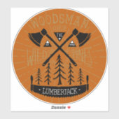 Sticker Personnaliser Bûcheron Croisé Haches Pins (Feuille)