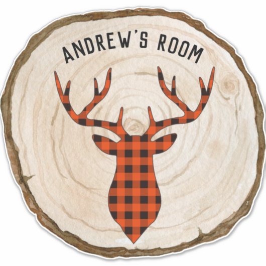 Sticker Personnaliser Buffalo Plaid Buck Deer Wood Slice B (Devant)
