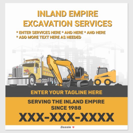 Sticker Personnaliser Excavation Générale Entrepreneur Con (Feuille)