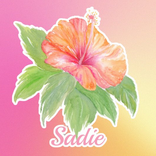 Sticker Personnaliser l'aquarelle Hibiscus Fleur tropicale